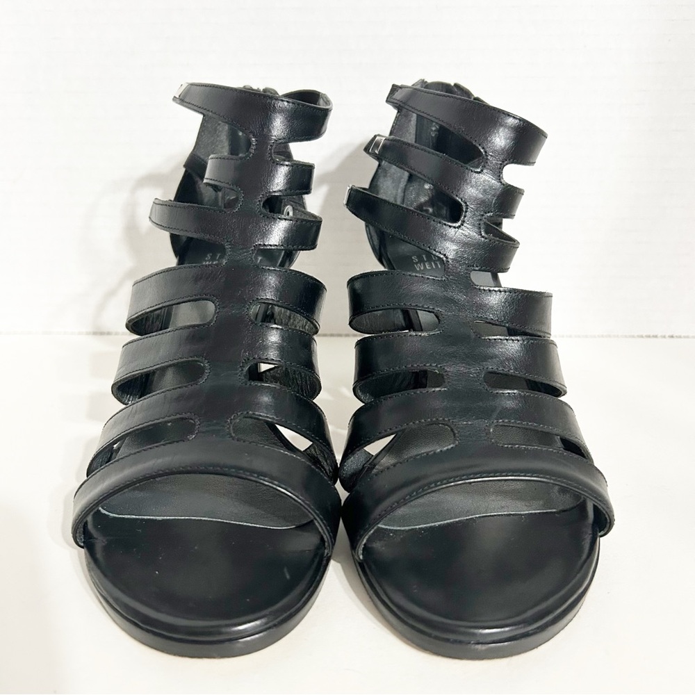 Stuart Weitzman Strappy 🖤 Leather Gladiator Type Sandals Zip Heel Leather Sole - Picture 7 of 14
